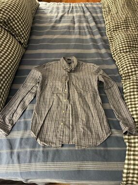 J Crew Men's Gray with Blue Check Button-Down Shirt